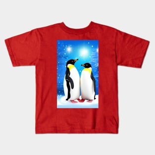 Penguins in Snowfall Kids T-Shirt